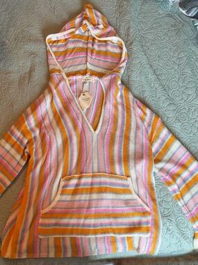 NWT Andthewhy Striped Knit Hooded Sweater Bell Sleeve S/M Boho